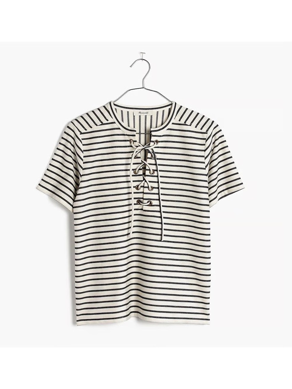 Madewell Striped Lace-Up Short Sleeve Tee